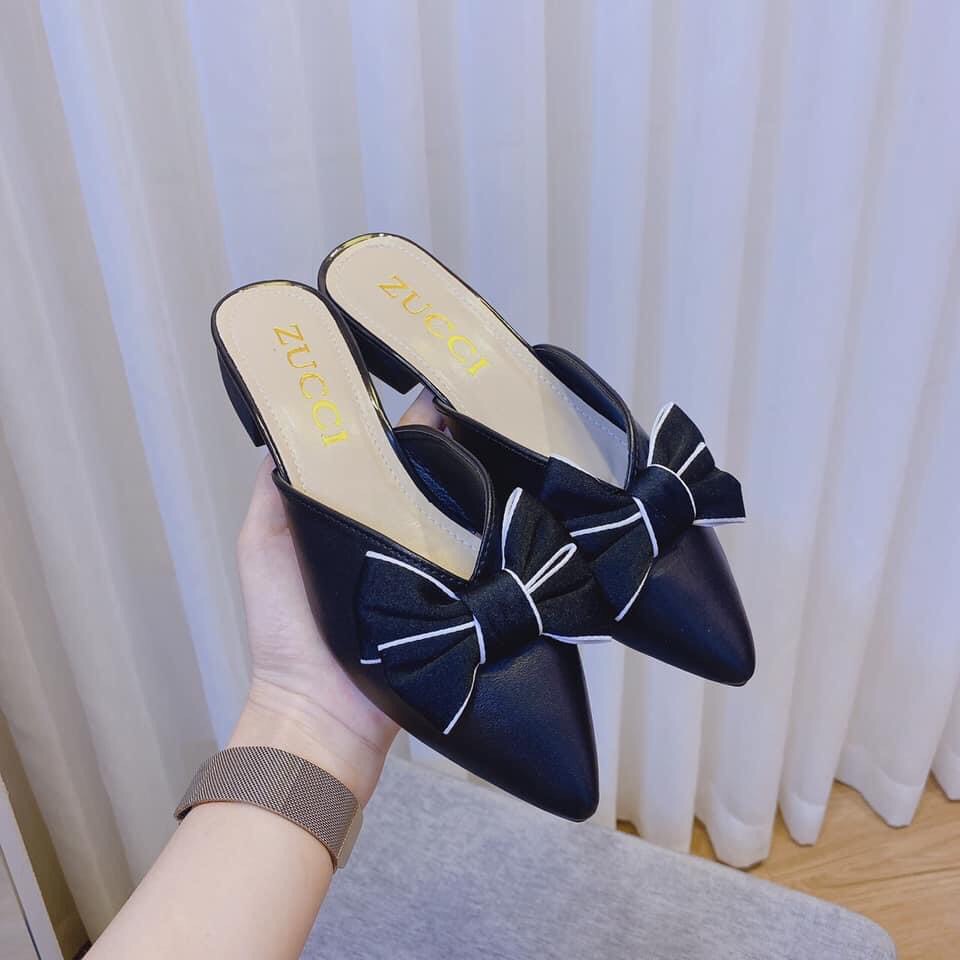  Dép Sục nữ mũi nhọn gắn nơ