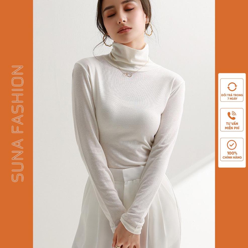 Áo thun nữ tay dài có cổ ôm body, Áo phông nữ có cổ dáng ôm SUNA FASHION AT08 *