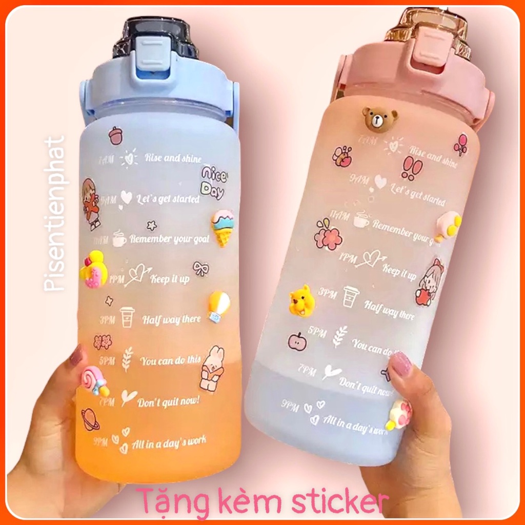 Bình Đựng Nước 2L Dễ Thương ❤️ Có Vạch Báo Giờ Uống Nước Sports Cup