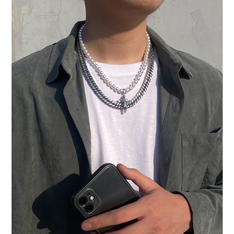 Dây chuyền Nam Bạc Đẹp Unisex Cá Tính Ngầu Thời Trang Nam Basic MAS Chain 2 Dây Lucifer Store Vòng Titan không gỉ - MAS