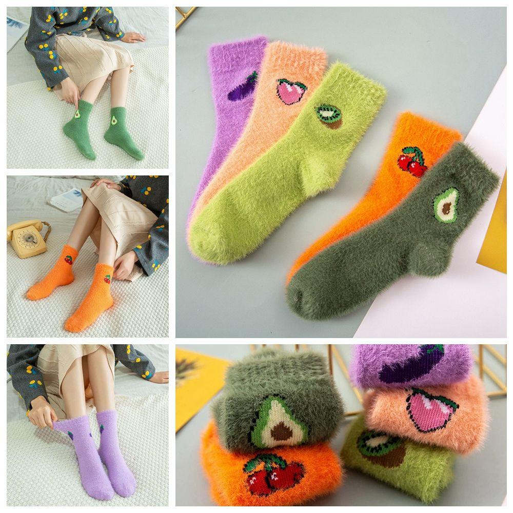 WATTLE 1 Đôi Tất Lông Xù Họa Tiết Trái Cây Hoạt Hình Thời Trang