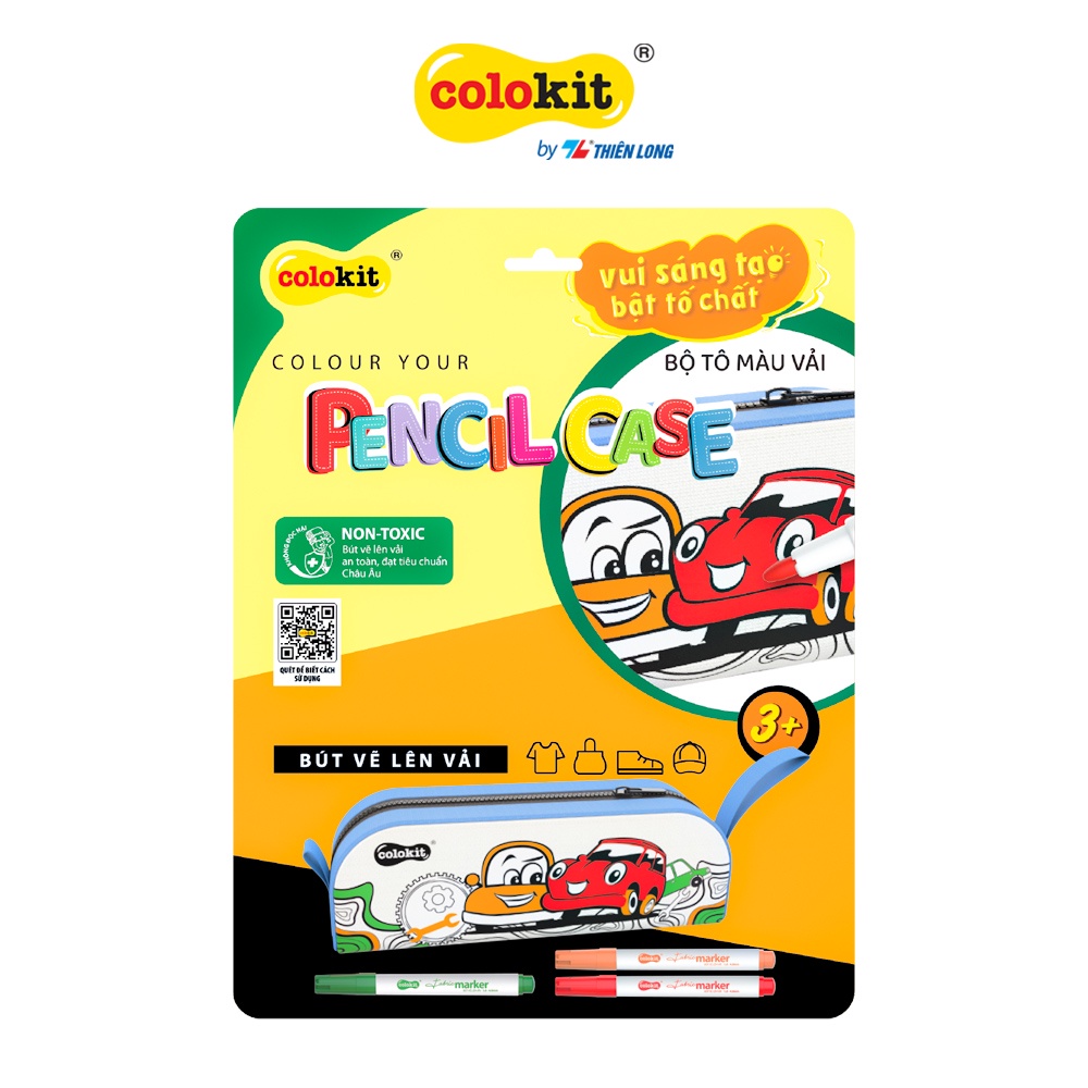 Bộ tô màu DIY túi bút phương tiện giao thông Thiên Long Colokit KIT-C034- Gồm bô bút tô vài và hộp bút đi kèm