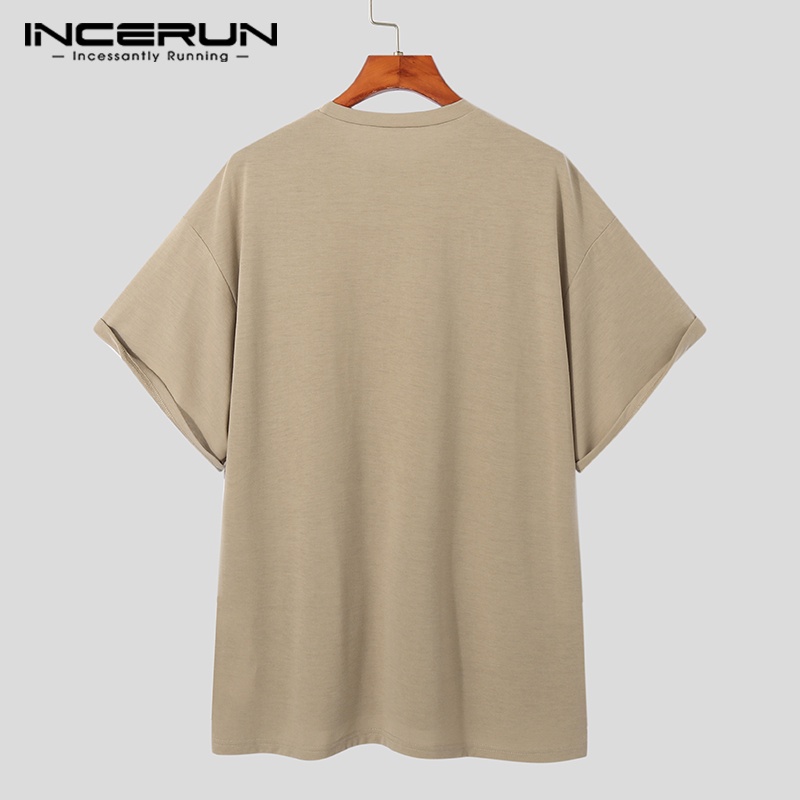 Áo thun INCERUN ngắn tay lệch tà nhiều màu lựa chọn size S-5XL cho nam