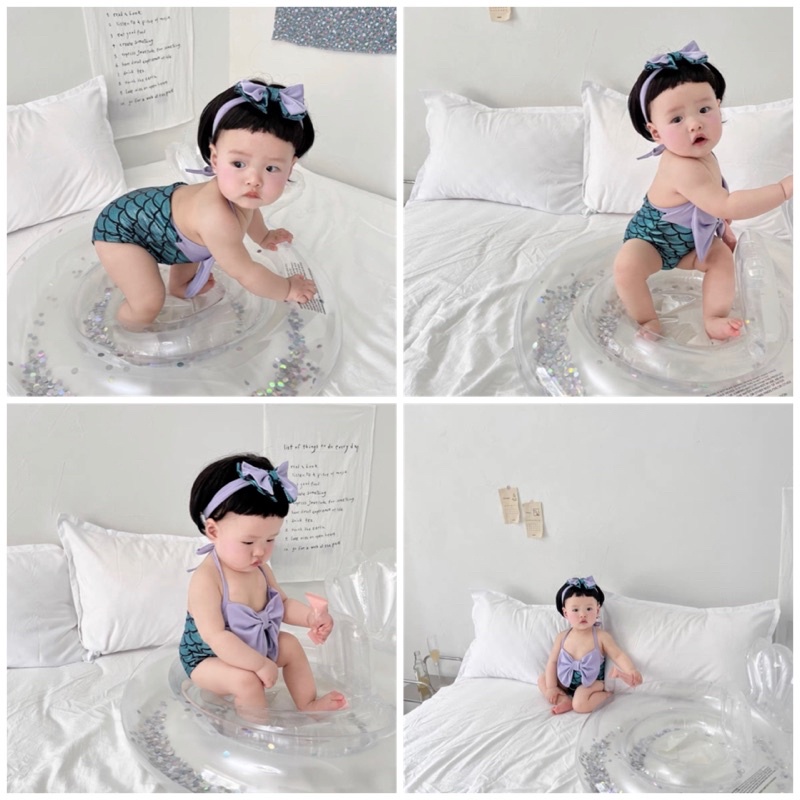 Set bơi bikini kèm mũ/turban cho bé gái