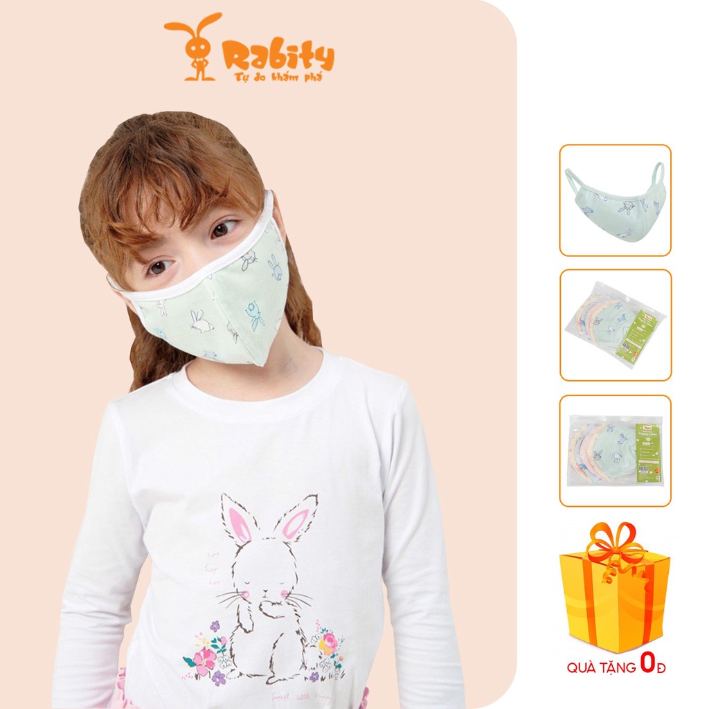 Combo 10 khẩu trang vải Organic Cotton trẻ em Rabity 2004