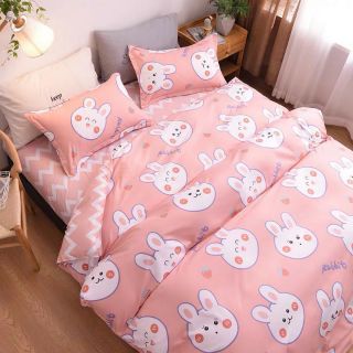 Bộ Chăn Ga Gối Thỏ Hồng Cotton Poly