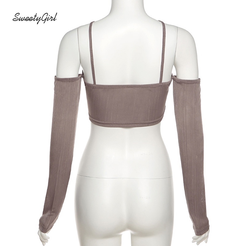 Áo croptop trễ vai tay dài dáng ôm vừa vặn màu trơn thời trang quyến rũ cho nữ