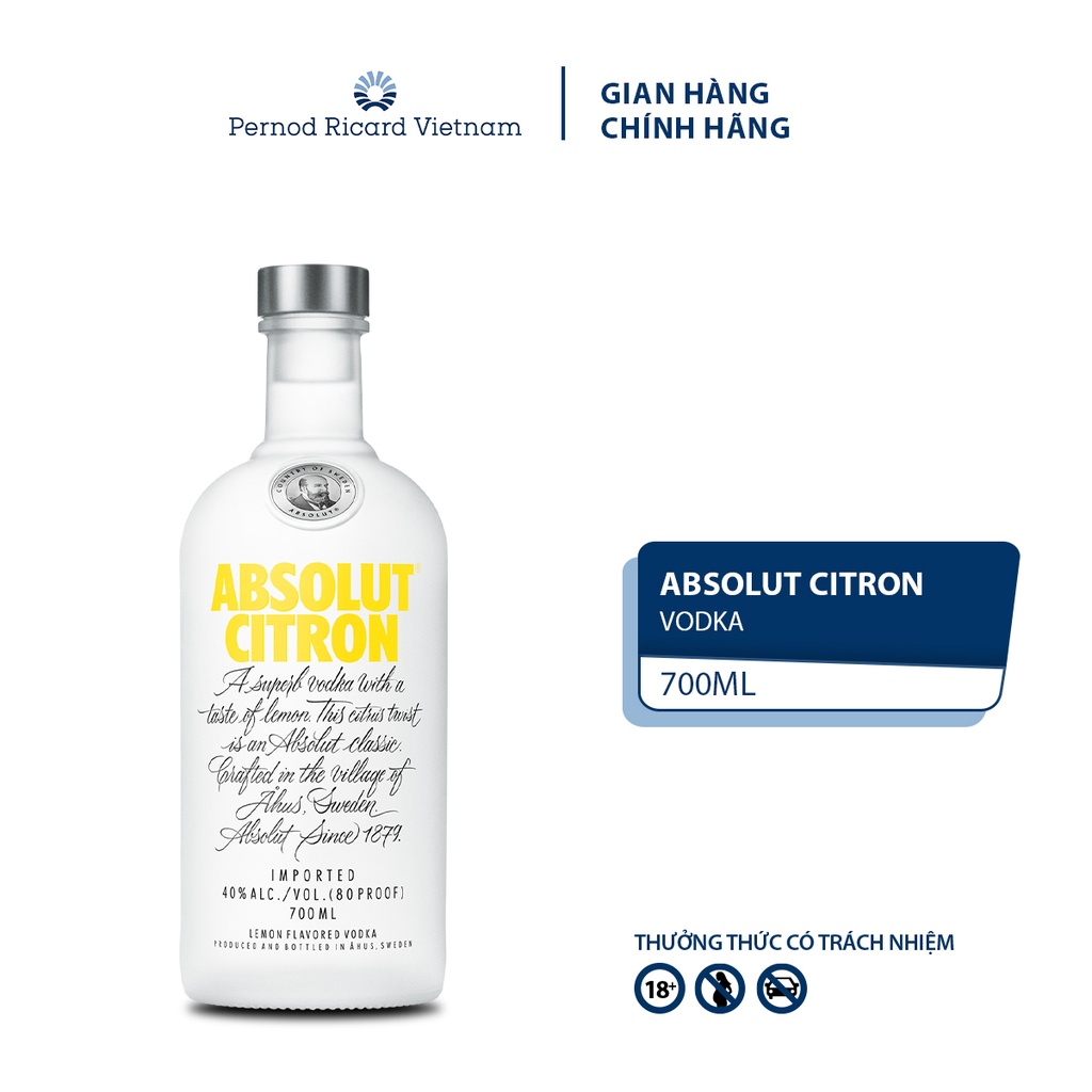 Rượu Absolut Citron Nồng Độ Alc 40% 700ml [Vodka] Không Kèm Hộp