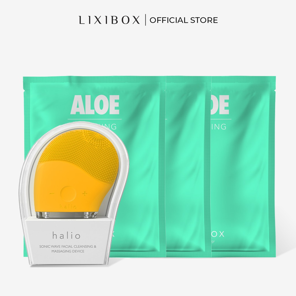 [Mã COSLXT5 giảm 10% đơn 600K] Combo Máy Rửa Mặt Halio Original và 3 Mặt nạ dưỡng da Lixibox - Aloe (23gr/mặt nạ)