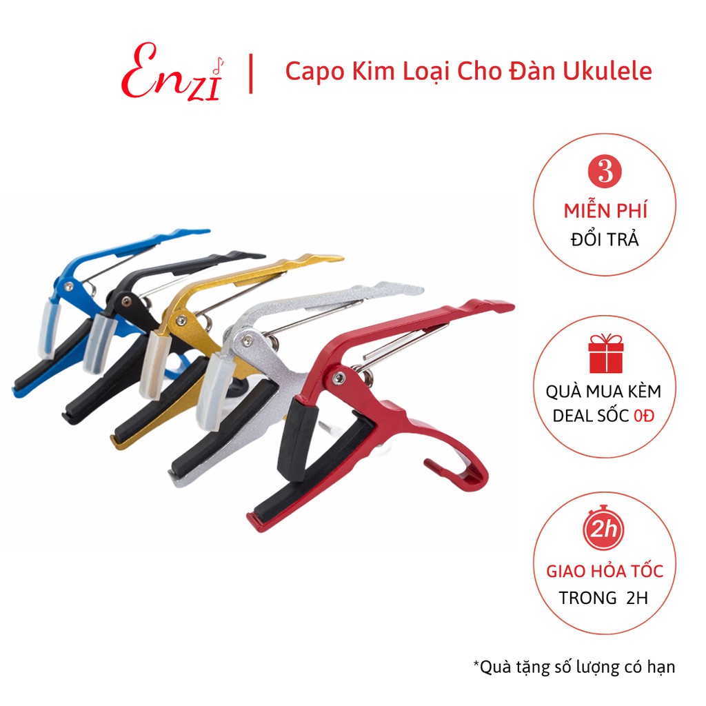 Capo kim loại Enzi màu đen dành cho mọi loại đàn ukulele soprano, concert, tenor chất lượng cho người mới bắt đầu