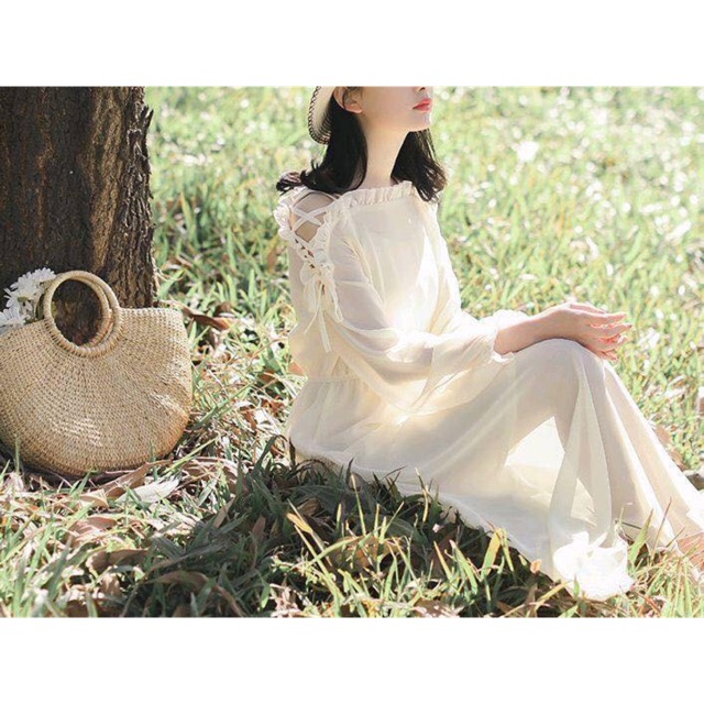 Đầm Trễ Vai Voan Maxi