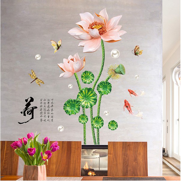 Decal trang trí tường Hoa Sen nỏ hồng nhạt