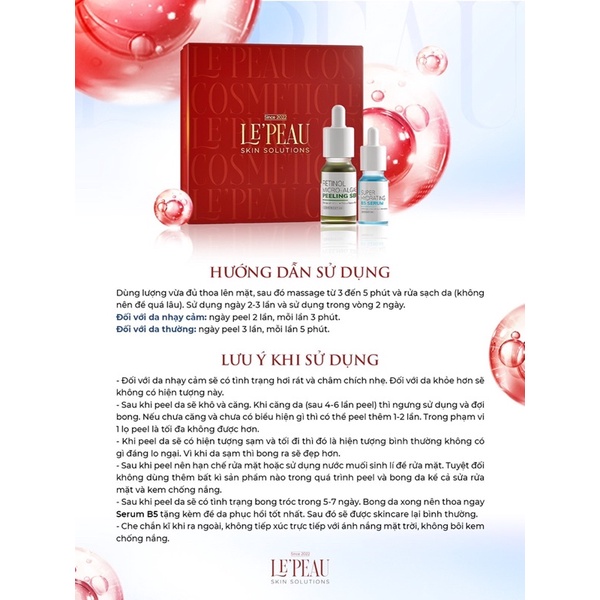 Peel da retinol vi tảo Le'Peau 10ml, Serum giảm mụn, tái tạo da sinh học, tặng kèm Serum B5 phục hồi,Hiệu quả sau 7 ngày