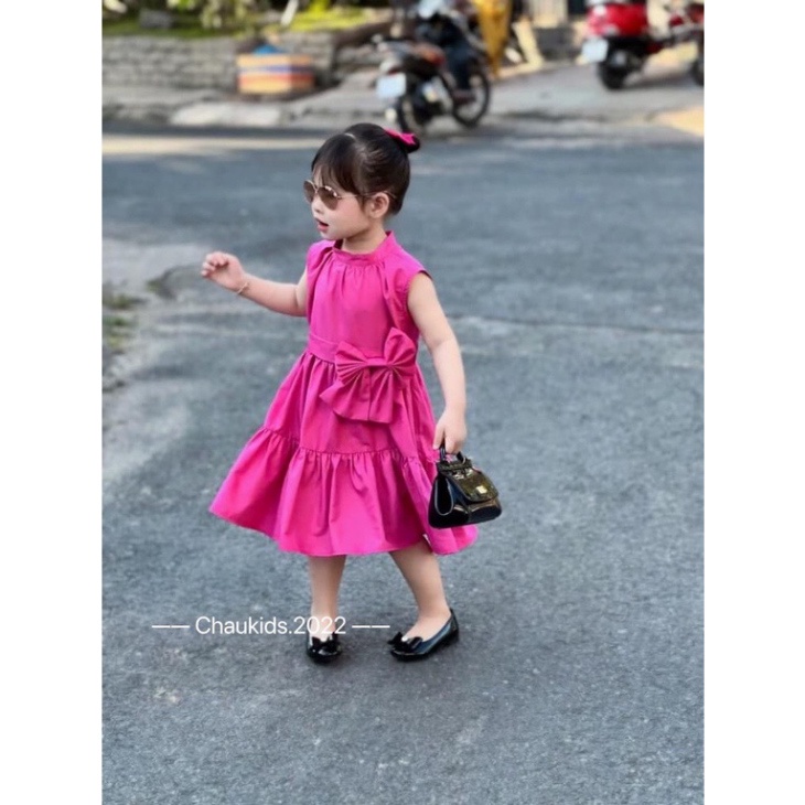 Váy xòe bé gái, váy xòe bồng hồng đậm bánh bèo bé gái