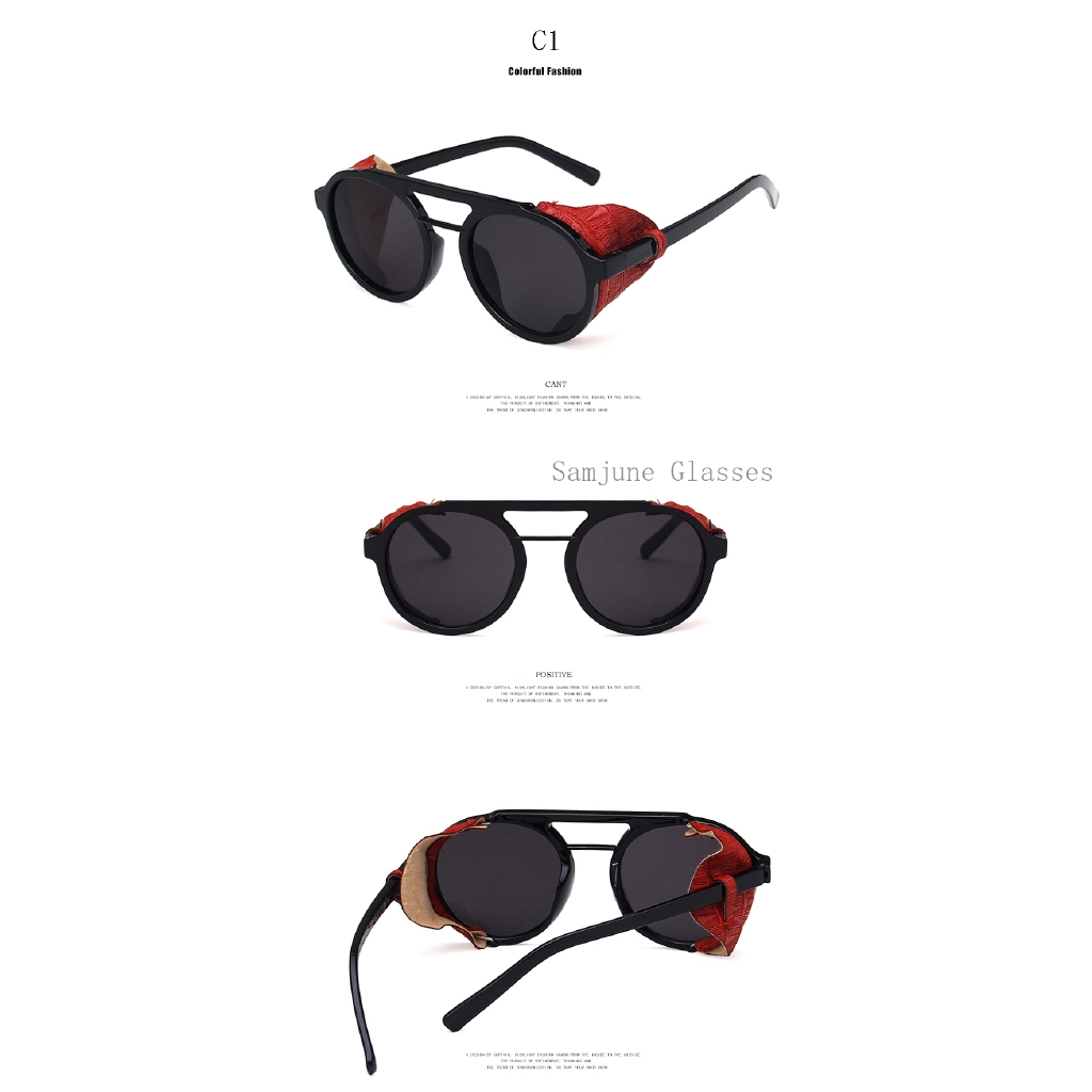 Kính mát SAMJUNE phối da PU thiết kế độc đáo phong cách retro cho nam