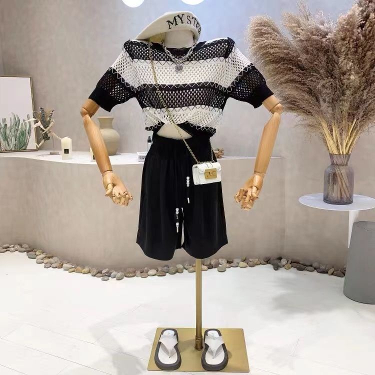 Áo Thun Tay Ngắn Cổ Tròn Họa Tiết Kẻ Sọc Màu Sắc Tương Phản Thời Trang Mùa Hè Cho Nữ