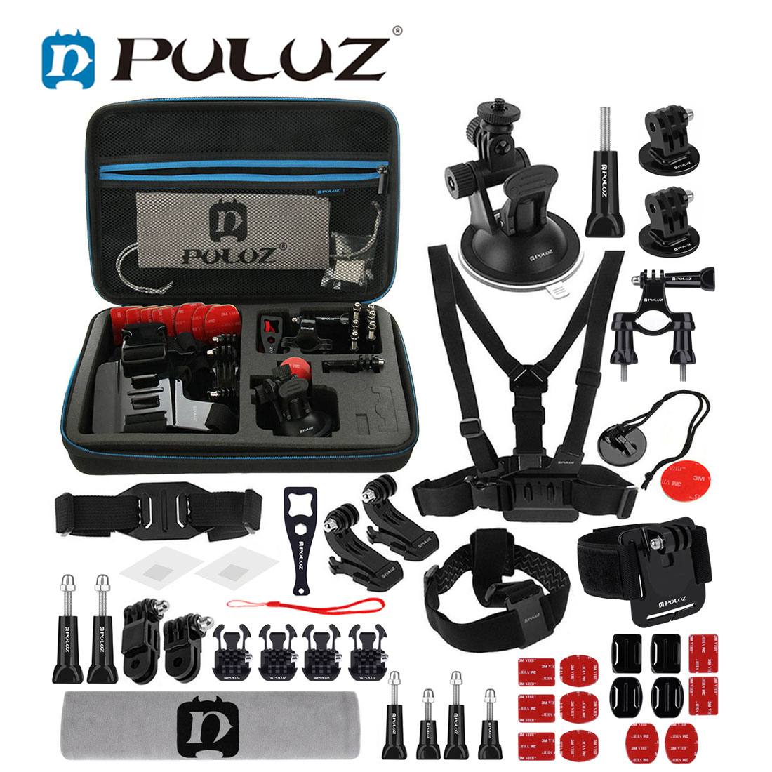 PULUZ 45 in 1 Accessories Ultimate Combo Kits with EVA Case for GoPro HERO7 /6 /5 /5 Session /4 Session /4 /3+ /3 /2 /1, Xiaoyi and Other Action Cameras