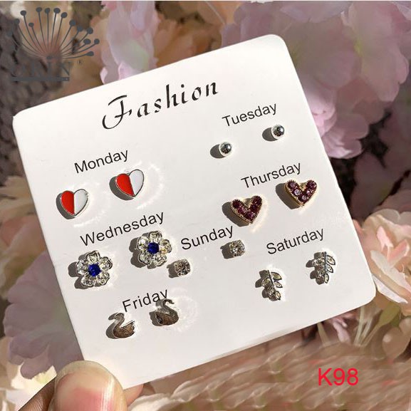 Set bông tai nữ - Set khuyên tai 6 đôi trong tuần nhỏ xinh K98 K99 K100 K101 K102 K103 K104 K105 K106 K107 K167 K168