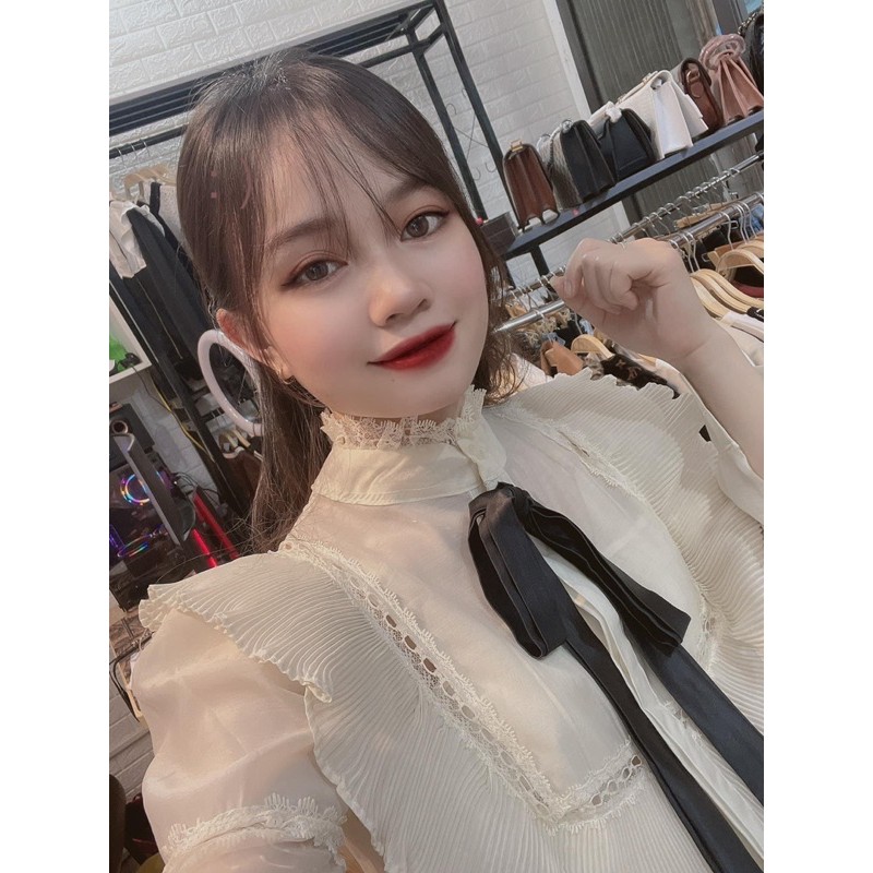 [Mã WASKT304 giảm 15% tối đa 30K đơn 99K] Áo sơ mi cổ trụ pha ren-áo ren bèo tiểu thư điệu đà | BigBuy360 - bigbuy360.vn