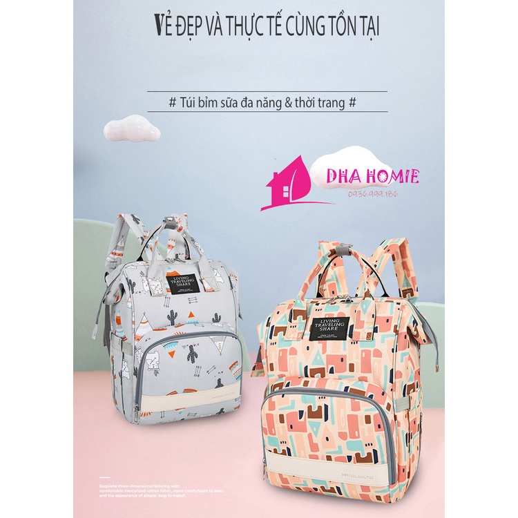 BALO ĐỰNG BỈM SỮA CHO MẸ VÀ BÉ THỜI TRANG 10 NGĂN CHỨA CHỐNG THẤM NƯỚC - DHA HOMIE