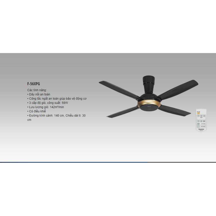 Quạt trần 4 cánh Panasonic F-56XPG có điều khiển (Trắng - Đen) - 3 tốc độ gió - Công suất 59w - Bảo hành 12 tháng