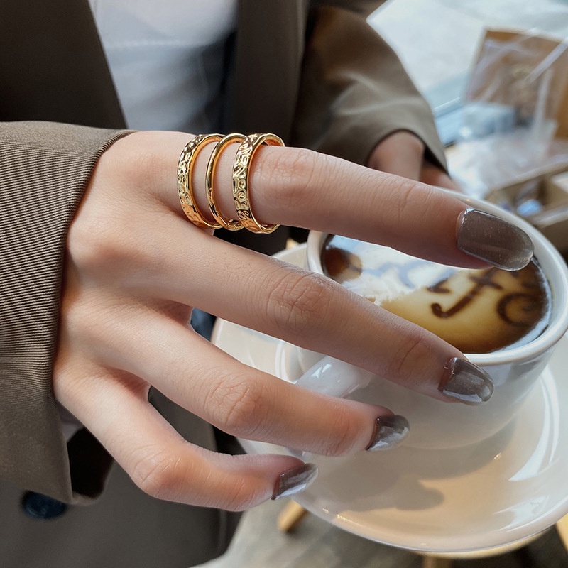 Nhẫn Hở Ba Lớp Màu Vàng / Bạc Phong Cách Punk Vintage Thanh Lịch Sáng Tạo Có Thể Điều Chỉnh Thời Trang Dành Cho Nữ
