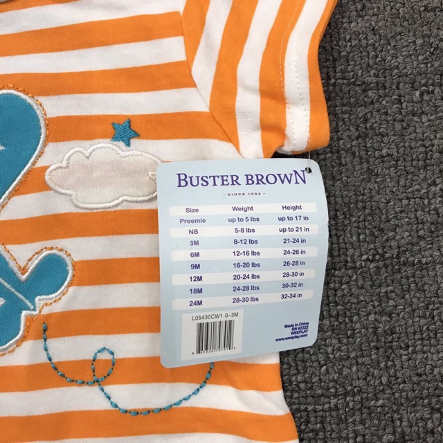 Body cộc Buster Brown máy bay 0-24M