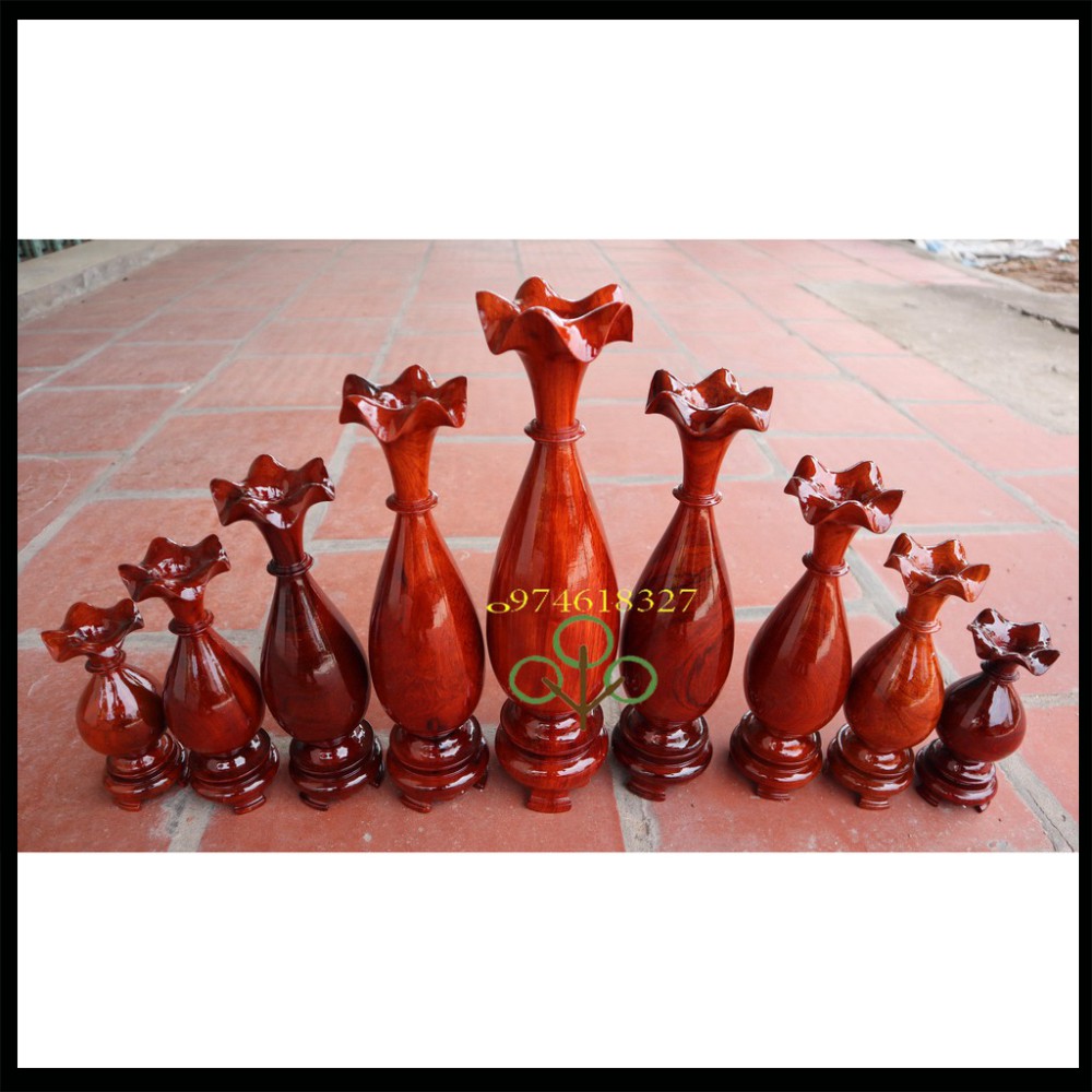 Bộ cửu đỉnh gỗ hương đá nguyên khối - Lục bình tiện tròn phong thủy