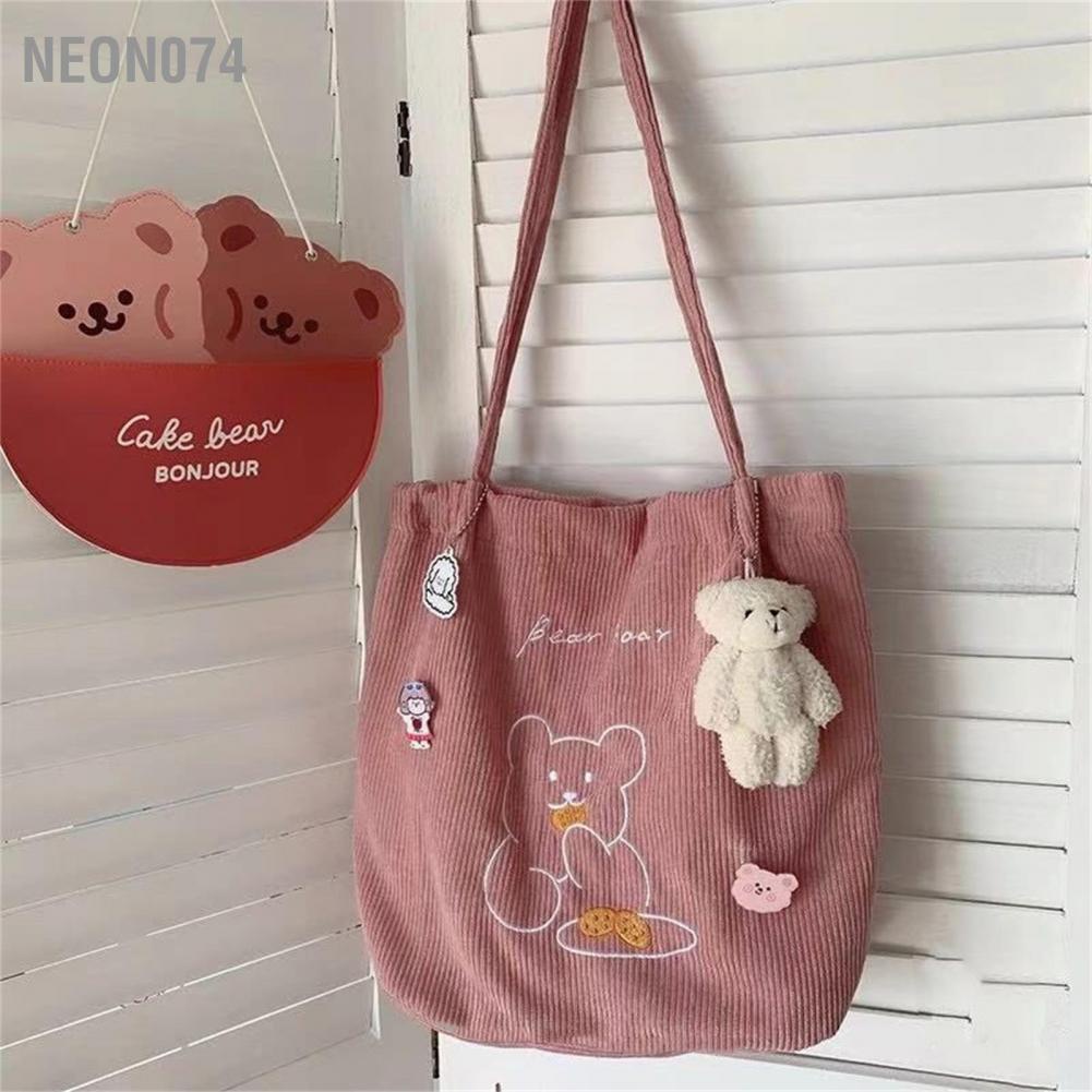 Neon074 Neon074 Túi tote vải nhung đeo vai thường mua sắm dễ thương hàng ngày cho nữ cô gái