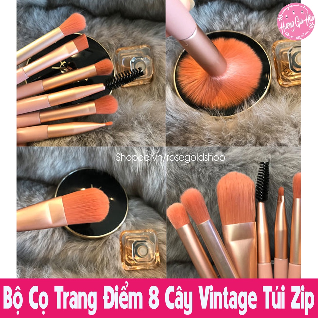 Bộ Cọ Trang Điểm 8 Cây Vintage Siêu Cute Trong Túi Zip