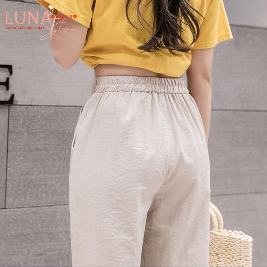 Quần baggy nữ cạp chun sau  CHAT vải đũi xước cao cấp Q161