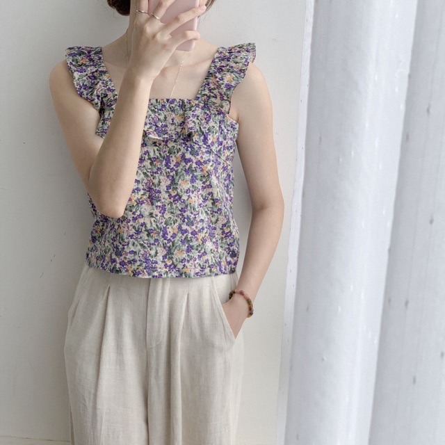 [Mã WASKT304 giảm 15% tối đa 30K đơn 99K] Áo dây bèo vai- baby flora top | BigBuy360 - bigbuy360.vn
