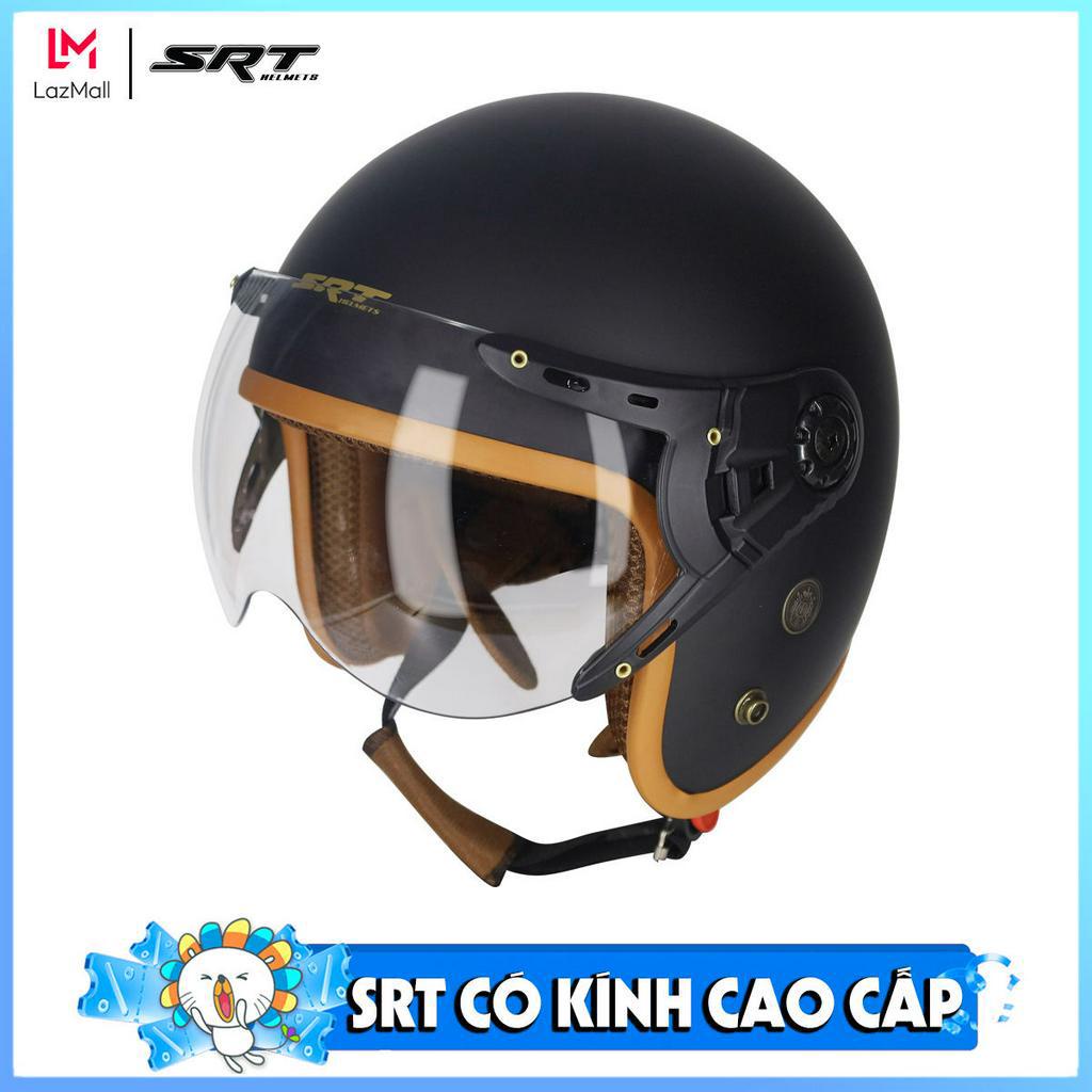 Mũ bảo hiểm 3/4 đầu có kính - lót nâu cao cấp, lót nón cao cấp kháng khuẩn, hạn chế tối đa mùi mồ hôi