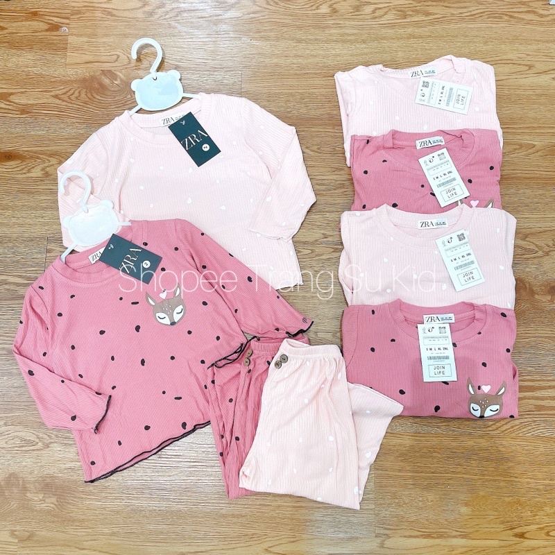 COMBO 2 BỘ LEN TĂM DÀI TAY VIỀN BÈO HỒNG HÌNH CÁO BÉ GÁI