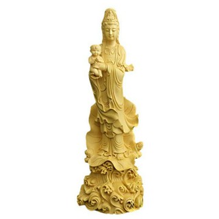 Tượng quan âm tống tử - mẹ quan âm bồng em bé gỗ hoàng dương cao 22 cm