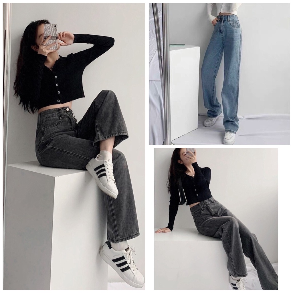 Quần Ống Rộng Nữ Dáng Suông Jeans Lưng Cao - Quần Jeans Ống Rộng Cá Tính | WebRaoVat - webraovat.net.vn