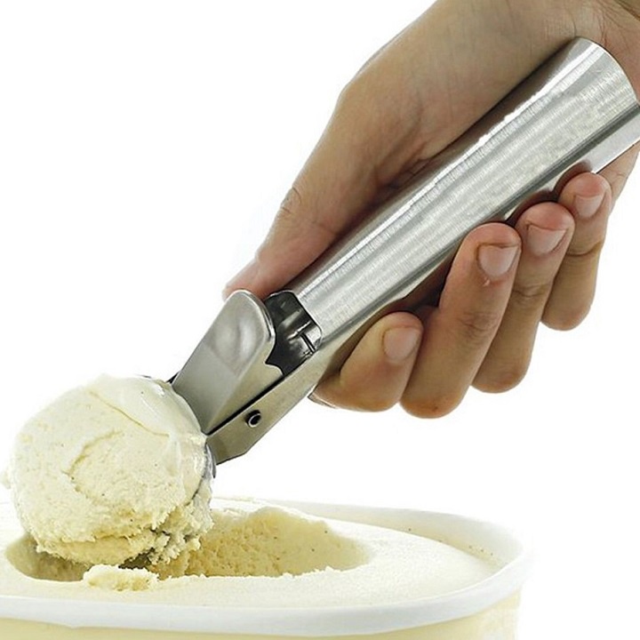 Muỗng múc kem inox, viên tròn lò xo sáng bóng tiện dụng