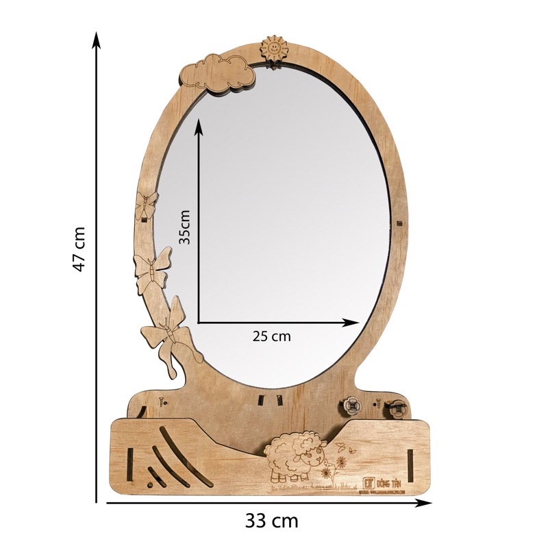 Gương treo tường bằng gỗ Elip Trung chống thấm nước