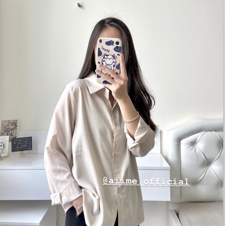 Áo Sơ Mi Nữ Form Rộng Chất Đũi Màu Trắng Đen Dài Tay Ulzzang Cao Cấp