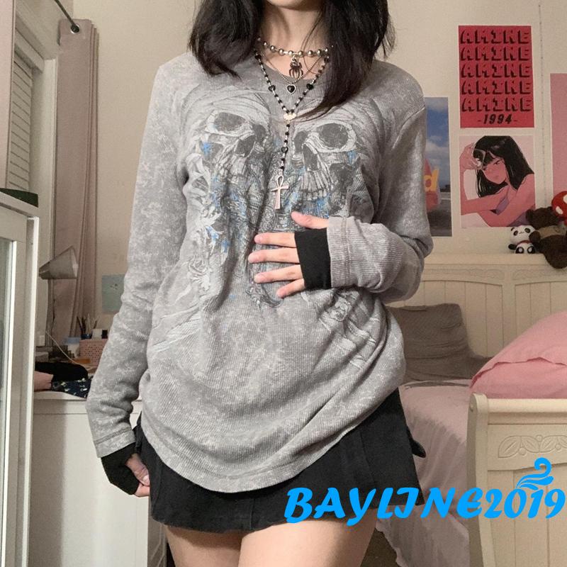 Áo Thun Tay Dài y2k E Girl Phong Cách Punk Đường Phố Cho Nữ