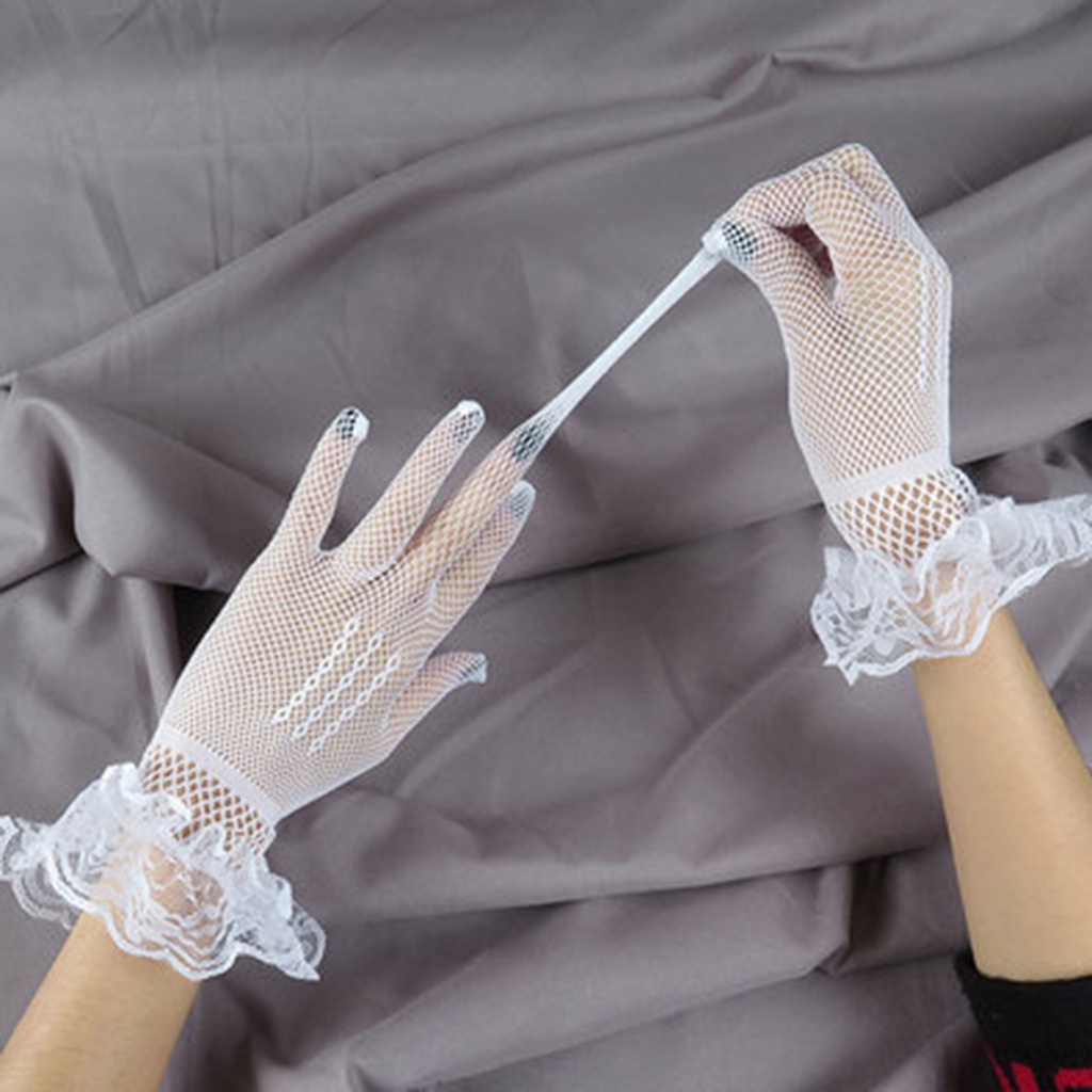 1 Đôi Găng Tay Cô Dâu Phối Ren Co Giãn Thoáng Khí Thắt Nơ Cho Nữ