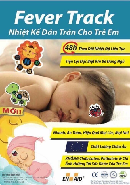 Nhiệt kế dán trán Fevertrack dành cho trẻ em, đo nhiệt độ nhanh cho bé