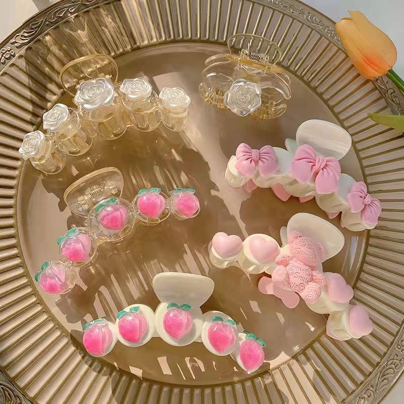 Kẹp Tóc Hình Hoa Hồng/Gấu/Cá Mập Bằng Acrylic Thời Trang Hàn Quốc Mới Nhất