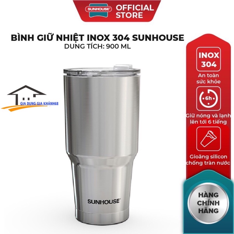 Bình giữ nhiệt Inox 304 Sunhouse 900ml KS-TU900L- HÀNG CHÍNH HÃNG