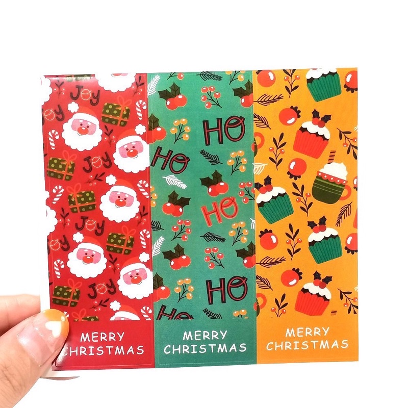Set 3 tem niêm phong hộp quà, túi quà Noel, Xmas size 3 x 9 cm