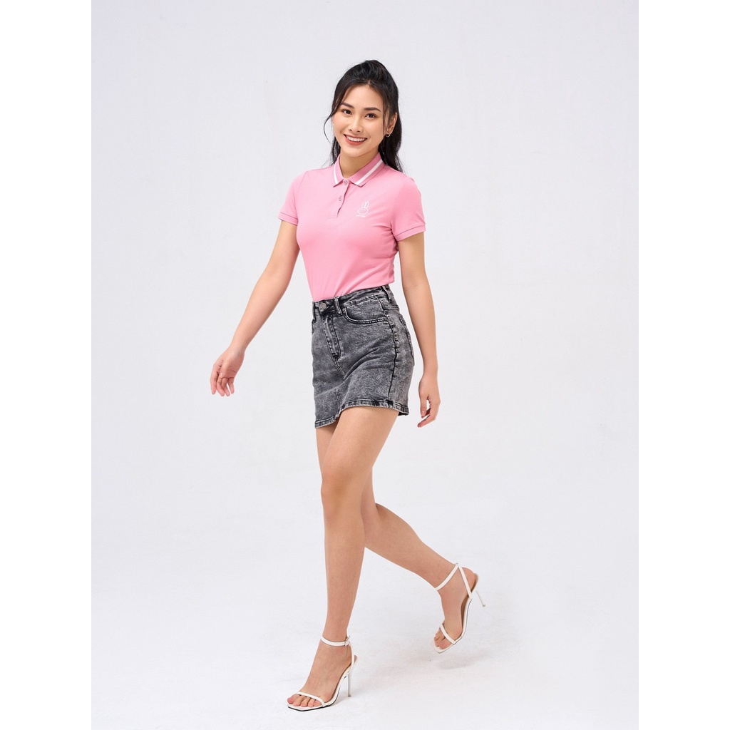 Áo Polo nữ pique  mắt chim in hình thỏ YODY co giãn đàn hồi thấm hút tốt - APN5086