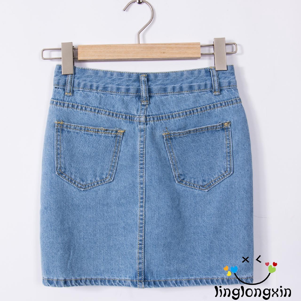 Chân váy jeans dáng ôm phối rách thời trang cho nữ