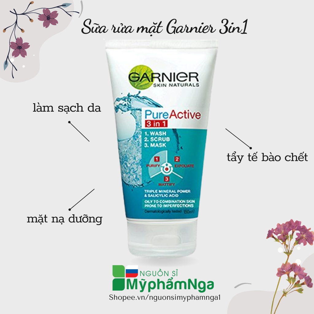 Sữa rửa mặt Garnier 3in1 - Rửa mặt kết hợp tẩy da chết và mặt nạ loại bỏ mụn sạch bã nhờn sáng da