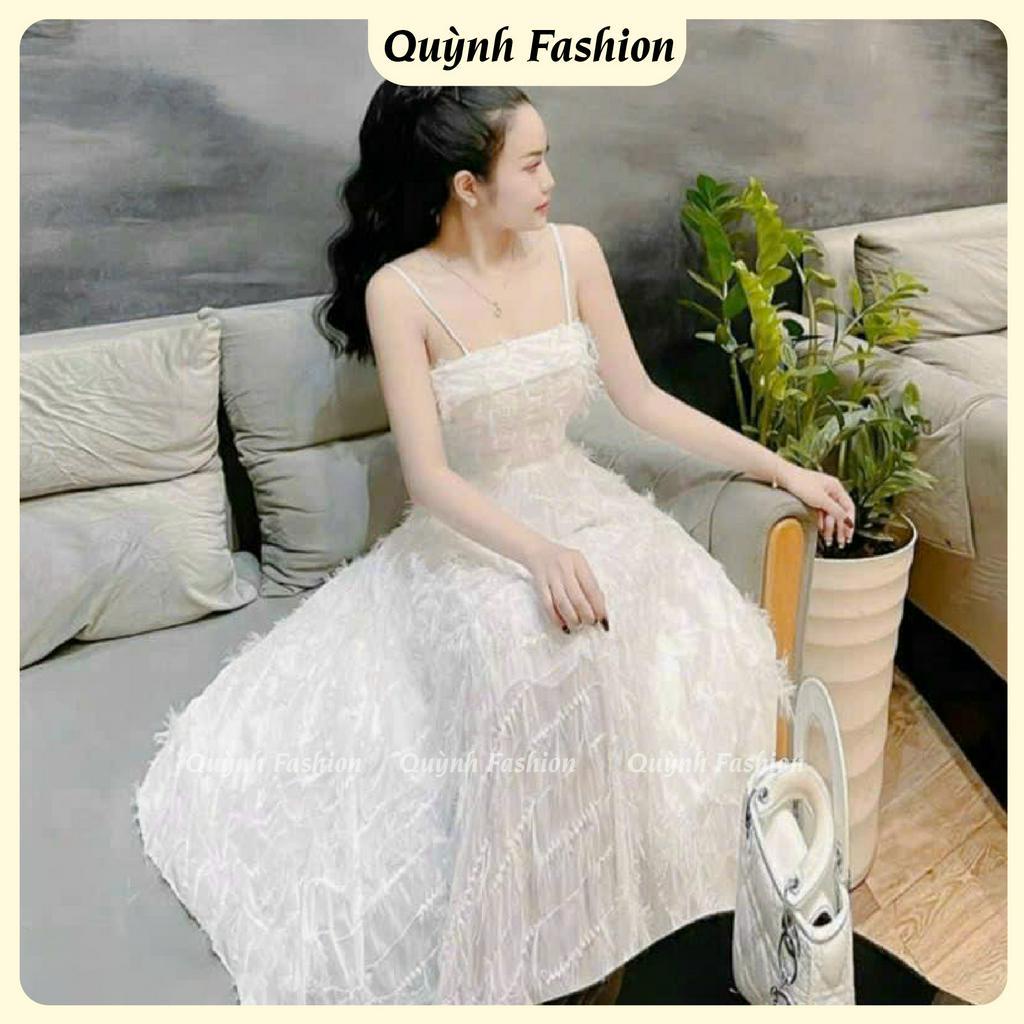 Đầm Lông Vũ Hai Dây Có Mút QUỲNH FASHION Chất Liệu Lông Vũ Cao Cấp Nữ Tính Có 3 Màu Lựa chọn