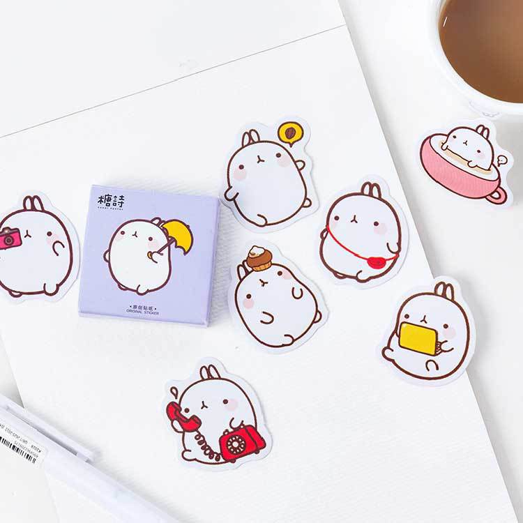 Sticker chủ đề Molang - Hộp 45 miếng dán trang trí sổ tay Bullet Journal - M130